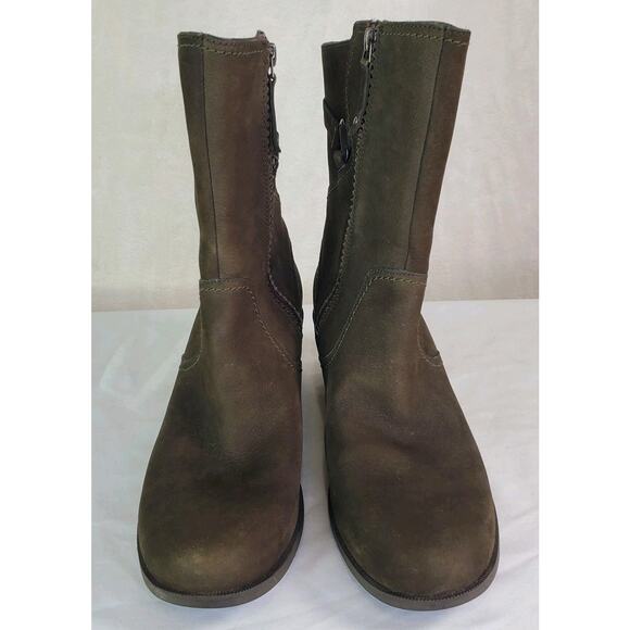 TEVA FOXY MID CALF WOMEN BOOTS LEATHER OLIVE GREEN US SZ 10 ZIPPER - Picture 2 of 12